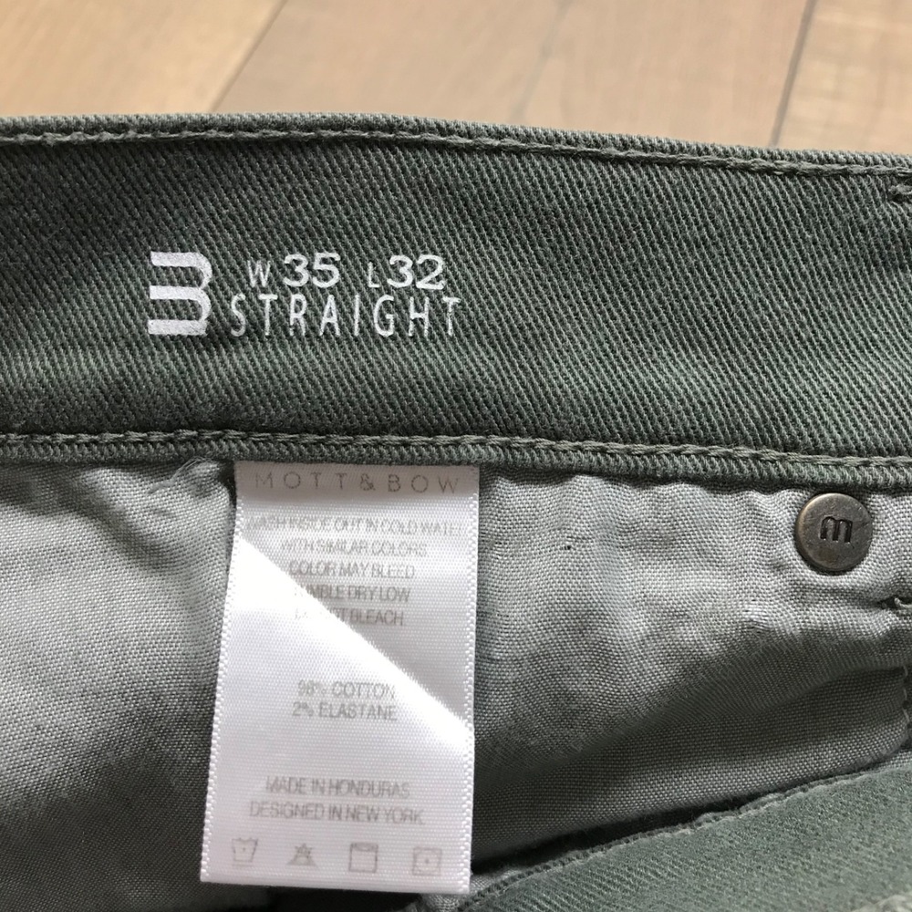 Mott & Bow Jeans Mens Size 35 X 32 Straight Mercer Moss Green Denim Stretch - Picture 5 of 14